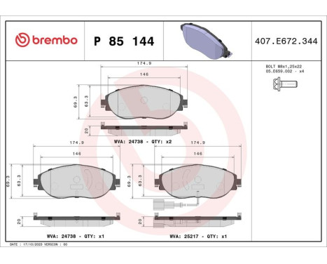 Brake Pad Set, disc brake BREMBO XTRA LINE P 85 144X, Image 2