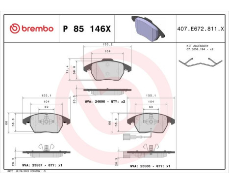 Brake Pad Set, disc brake BREMBO XTRA LINE P 85 146X, Image 4