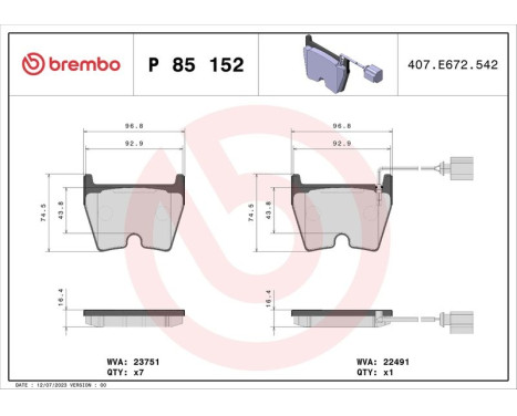 Brake Pad Set, disc brake BREMBO XTRA LINE P 85 152X, Image 2