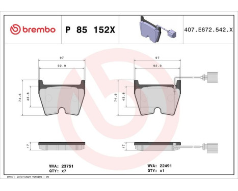 Brake Pad Set, disc brake BREMBO XTRA LINE P 85 152X, Image 4