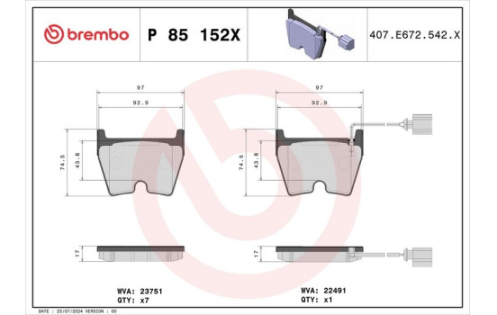 Brake Pad Set, disc brake BREMBO XTRA LINE P 85 152X, Image 4