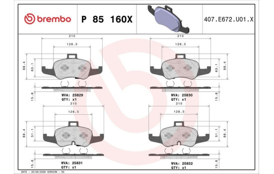 Brake Pad Set, disc brake BREMBO XTRA LINE P 85 160X, Image 4
