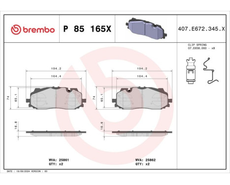 Brake Pad Set, disc brake BREMBO XTRA LINE P 85 165X, Image 4