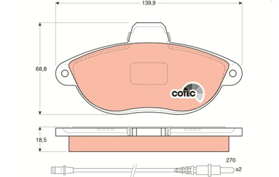 Brake Pad Set, disc brake COTEC GDB1216 TRW, Image 2