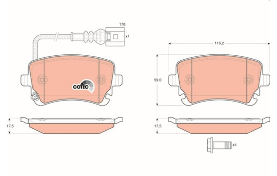 Brake Pad Set, disc brake COTEC GDB1557 TRW, Image 2