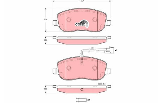 Brake Pad Set, disc brake COTEC GDB1636 TRW, Image 2