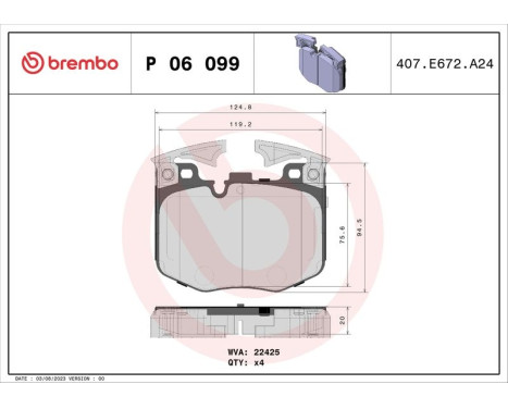 Brake Pad Set, disc brake DIRECTIONAL BRAKE PADS P 06 099 Brembo, Image 2