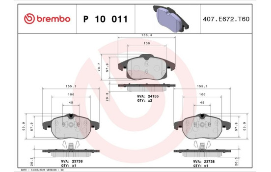 Brake Pad Set, disc brake DIRECTIONAL BRAKE PADS P 10 011 Brembo, Image 3