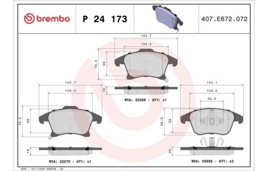 Brake Pad Set, disc brake DIRECTIONAL BRAKE PADS P 24 173 Brembo, Image 2