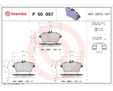 Brake Pad Set, disc brake DIRECTIONAL BRAKE PADS P 50 057 Brembo, Image 3