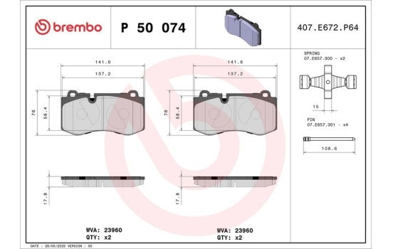 Brake Pad Set, disc brake DIRECTIONAL BRAKE PADS P 50 074 Brembo, Image 2