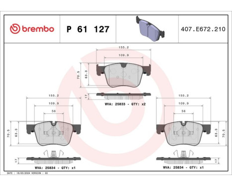 Brake Pad Set, disc brake DIRECTIONAL BRAKE PADS P 61 127 Brembo, Image 3