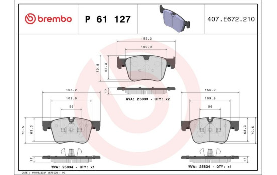 Brake Pad Set, disc brake DIRECTIONAL BRAKE PADS P 61 127 Brembo, Image 2