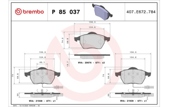Brake Pad Set, disc brake DIRECTIONAL BRAKE PADS P 85 037 Brembo, Image 2