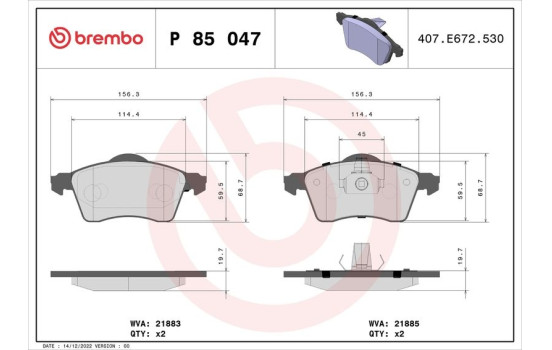 Brake Pad Set, disc brake DIRECTIONAL BRAKE PADS P 85 047 Brembo, Image 2