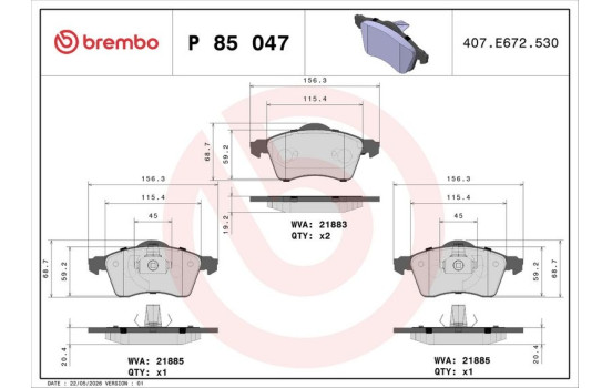 Brake Pad Set, disc brake DIRECTIONAL BRAKE PADS P 85 047 Brembo, Image 3