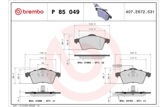 Brake Pad Set, disc brake DIRECTIONAL BRAKE PADS P 85 049 Brembo, Image 2