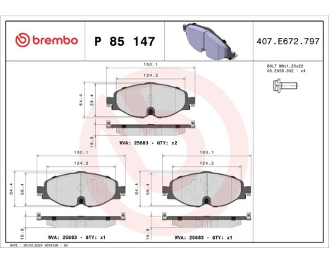 Brake Pad Set, disc brake DIRECTIONAL BRAKE PADS P 85 147 Brembo, Image 2