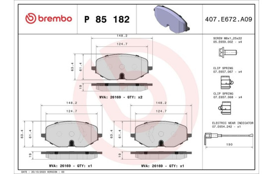 Brake Pad Set, disc brake DIRECTIONAL BRAKE PADS P 85 182 Brembo