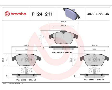 Brake Pad Set, disc brake DIRECTIONAL BRAKE PADS P24211 Brembo, Image 2