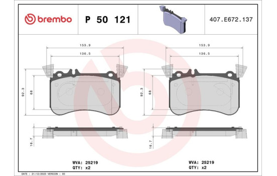 Brake Pad Set, disc brake DIRECTIONAL BRAKE PADS P50121 Brembo, Image 2