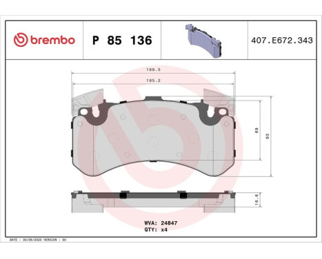 Brake Pad Set, disc brake DIRECTIONAL BRAKE PADS P85136 Brembo, Image 3