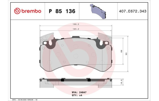 Brake Pad Set, disc brake DIRECTIONAL BRAKE PADS P85136 Brembo, Image 2