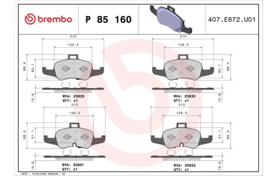 Brake Pad Set, disc brake DIRECTIONAL BRAKE PADS P85160 Brembo, Image 3