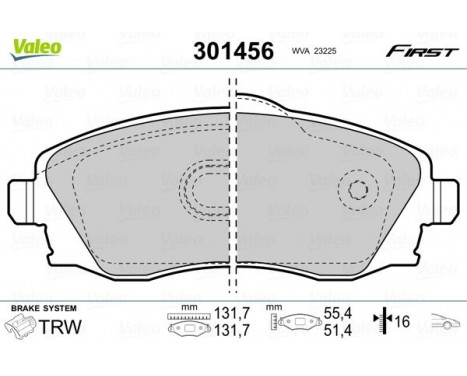 Brake Pad Set, disc brake FIRST 301456 Valeo