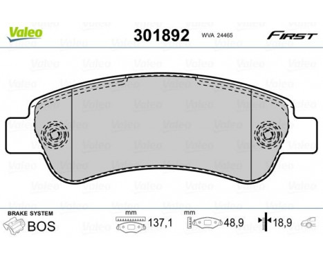 Brake Pad Set, disc brake FIRST 301892 Valeo