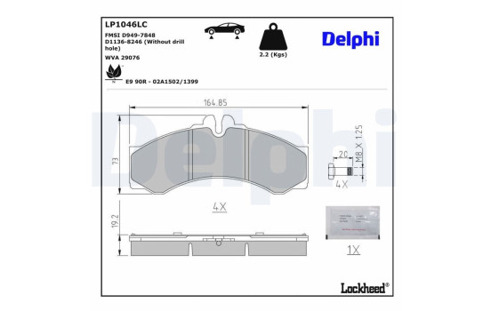 Brake pad set, disc brake LP1046LC Delphi
