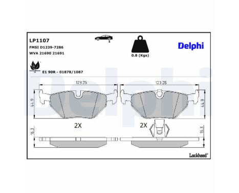 Brake Pad Set, disc brake LP1107 Delphi