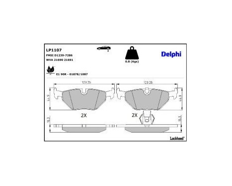 Brake Pad Set, disc brake LP1107 Delphi