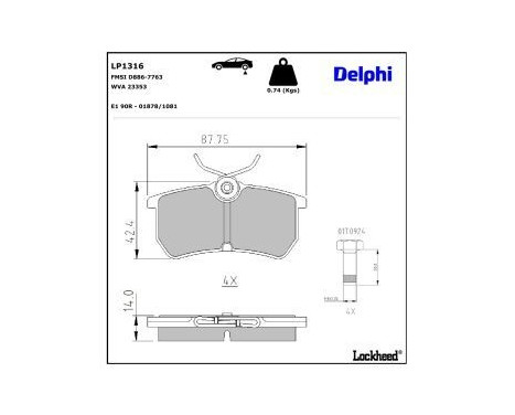 Brake Pad Set, disc brake LP1316 Delphi, Image 3