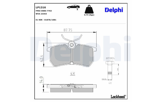 Brake Pad Set, disc brake LP1316 Delphi, Image 3