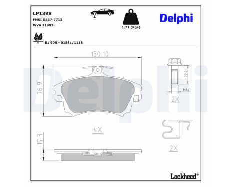 Brake Pad Set, disc brake LP1398 Delphi