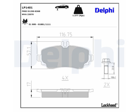 Brake Pad Set, disc brake LP1401 Delphi, Image 3