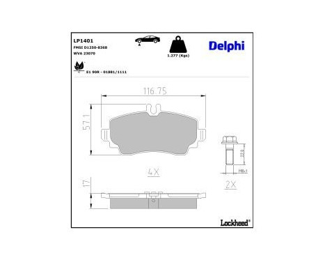 Brake Pad Set, disc brake LP1401 Delphi, Image 3
