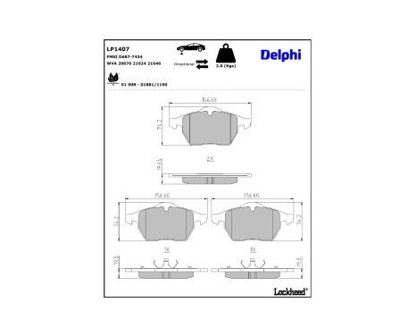 Brake Pad Set, disc brake LP1407 Delphi