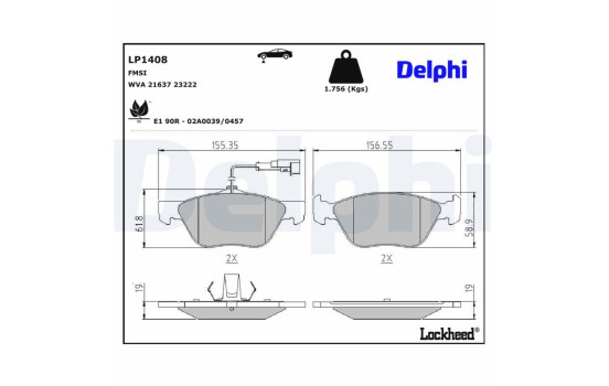 Brake Pad Set, disc brake LP1408 Delphi