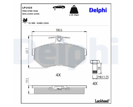 Brake Pad Set, disc brake LP1410 Delphi