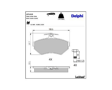 Brake Pad Set, disc brake LP1410 Delphi