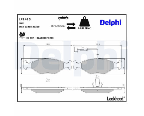 Brake Pad Set, disc brake LP1415 Delphi