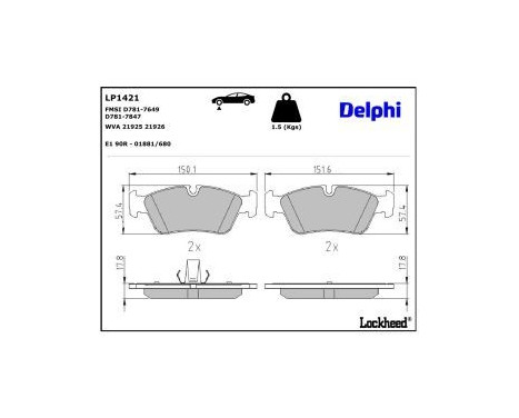 Brake Pad Set, disc brake LP1421 Delphi, Image 3