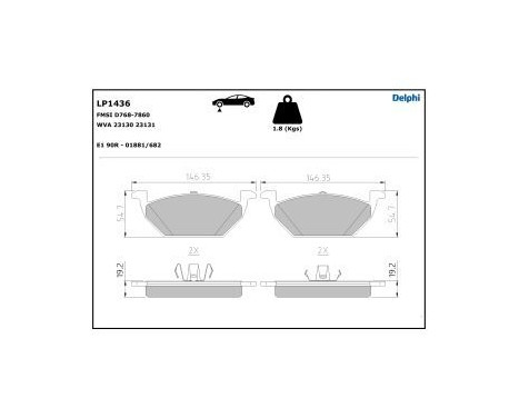 Brake Pad Set, disc brake LP1436 Delphi, Image 5