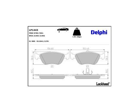 Brake pad set, disc brake LP1443 Delphi