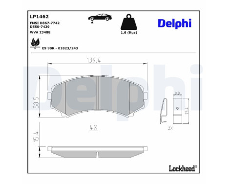 Brake Pad Set, disc brake LP1462 Delphi