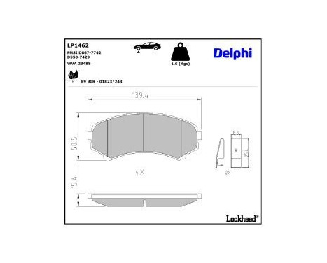 Brake Pad Set, disc brake LP1462 Delphi, Image 3