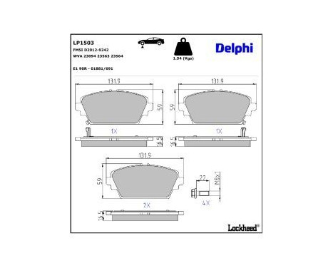 Brake Pad Set, disc brake LP1503 Delphi