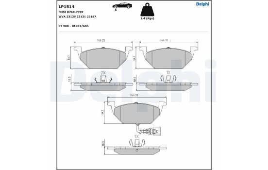 Brake Pad Set, disc brake LP1514 Delphi, Image 5